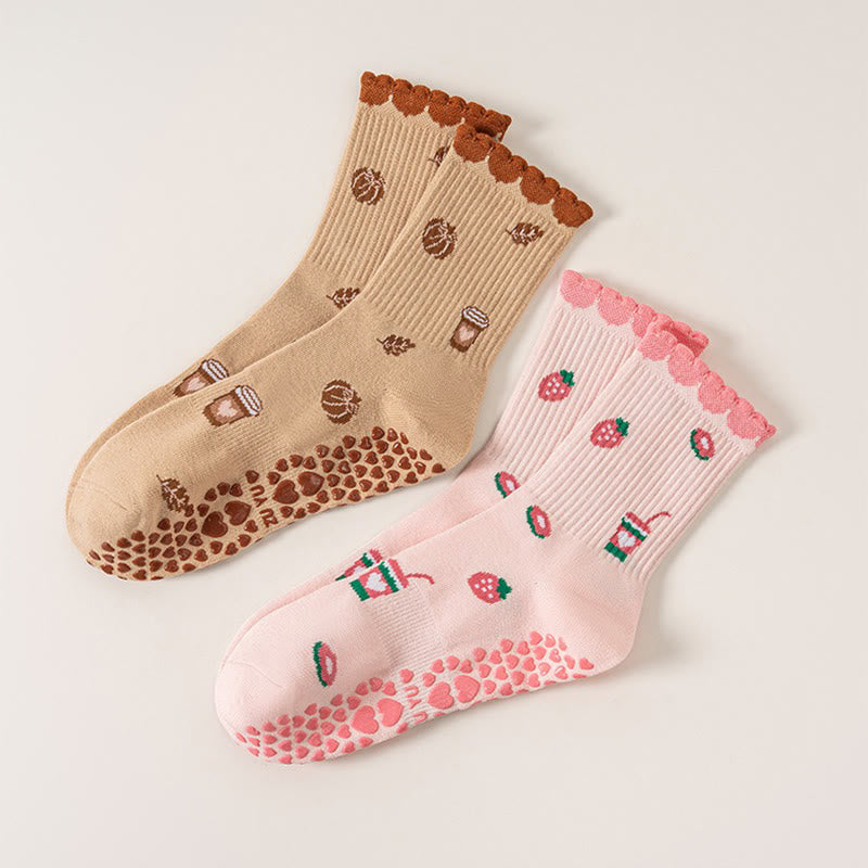 Strawberries Coffee Cups Grip Socks(2 Pairs) - Multicolor - EU36-40(US3-7) - image 9