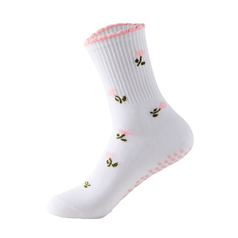 Flower Cherry Heart Yoga Socks(4 Pairs) - Pink - EU36-40(US3-7) - image 15