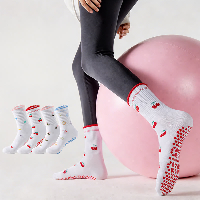 Flower Cherry Heart Yoga Socks(4 Pairs) - image 0