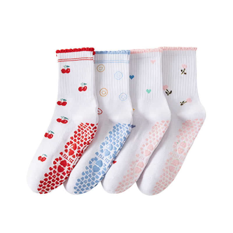 Flower Cherry Heart Grip Socks(4 Pairs) - image 12