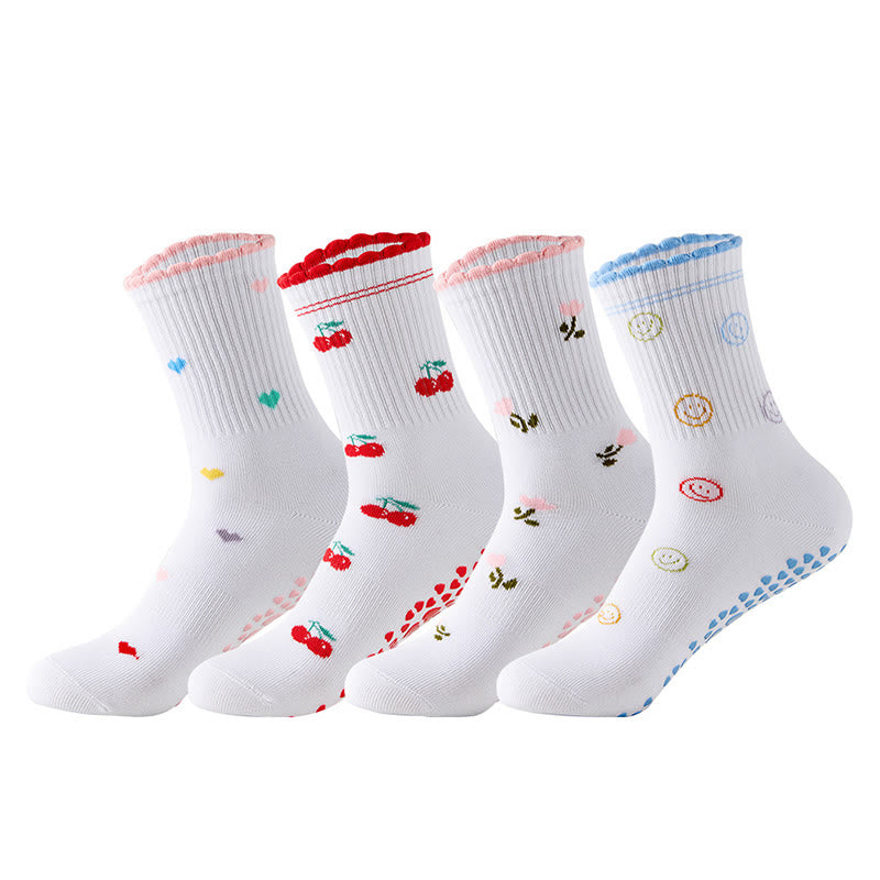 Flower Cherry Heart Grip Socks(4 Pairs) - Multicolor - EU36-40(US3-7) - image 11