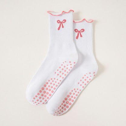 Delicate Bow Embroidery Yoga Socks(4 Pairs) - White - EU36-40(US3-7) - image 16