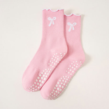 Delicate Bow Embroidery Yoga Socks(4 Pairs) - Pink - EU36-40(US3-7) - image 15