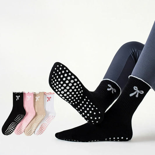 Delicate Bow Embroidery Grip Socks(4 Pairs) - image 0