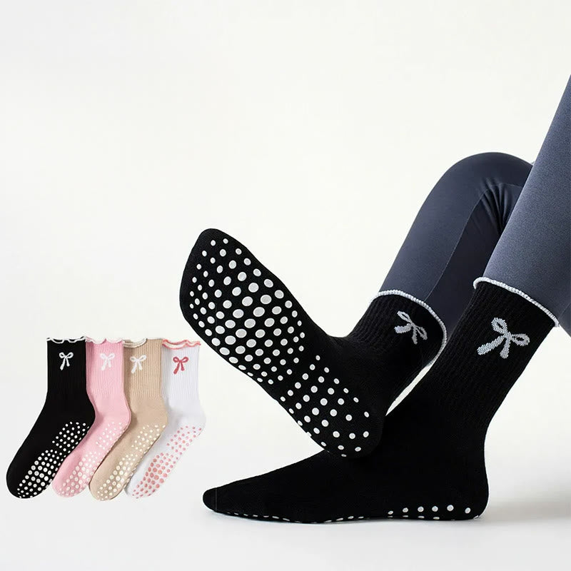 Delicate Bow Embroidery Yoga Socks(4 Pairs) - image 0