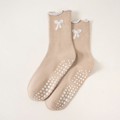 Delicate Bow Embroidery Yoga Socks(4 Pairs) - Khaki - EU36-40(US3-7) - image 13