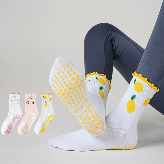 Cherry Lemon Grip Socks(3 Pairs) - Multicolor - EU36-40(US3-7) - image 0