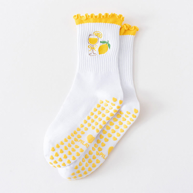 Fruit Series Yoga Socks(3 Pairs) - Yellow - EU36-40(US3-7) - image 13
