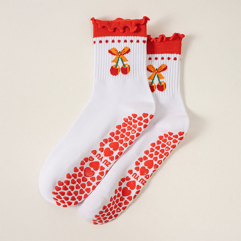 Strawberry Cherry Heart Grip Socks(3 Pairs) - Cherry - EU36-40(US3-7) - image 13