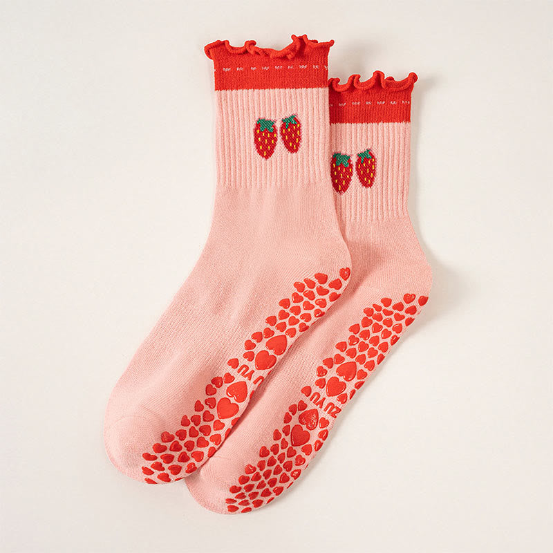 Strawberry Cherry Heart Grip Socks(3 Pairs) - Strawberry - EU36-40(US3-7) - image 14