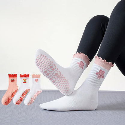 Strawberry Cherry Heart Grip Socks(3 Pairs) - Multicolor - EU36-40(US3-7) - image 0