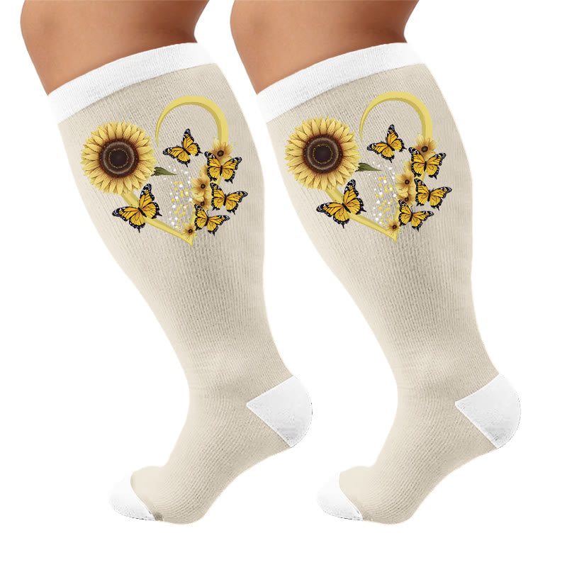 Plus Size Heart Butterfly Pattern Compression Socks - Sunflower(1 Pair) - 4XL - image 6