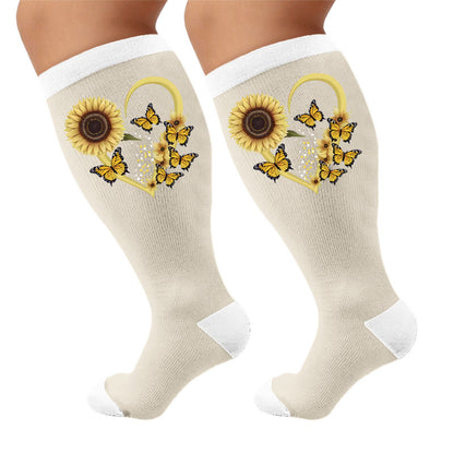 Plus Size Heart Butterfly Pattern Compression Socks - Sunflower(1 Pair) - 4XL - image 6