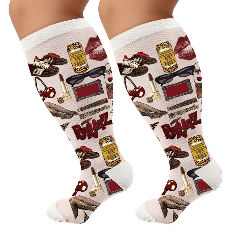 Plus Size Retro Street Print Compression Socks - Stockings(1 Pair) - 4XL - image 7