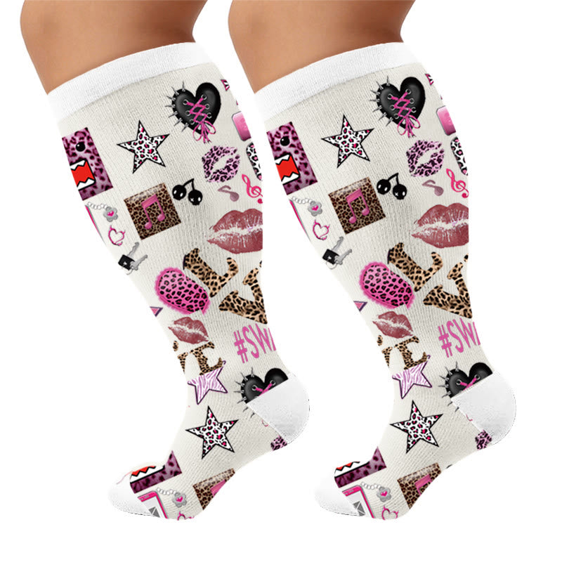 Plus Size Retro Street Print Compression Socks - Love(1 Pair) - 4XL - image 5