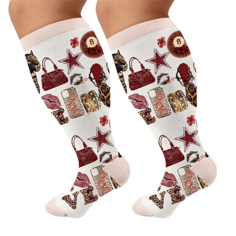 Plus Size Retro Street Print Compression Socks - Leopard(1 Pair) - 4XL - image 6