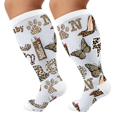 Plus Size Trendy Leopard Print Compression Socks - Cat Paws(1 Pair) - 4XL - image 5