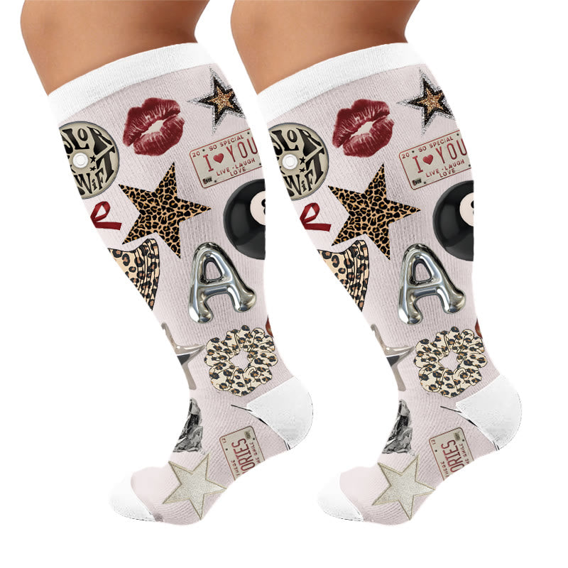 Plus Size Trendy Leopard Print Compression Socks - Stars(1 Pair) - 4XL - image 7