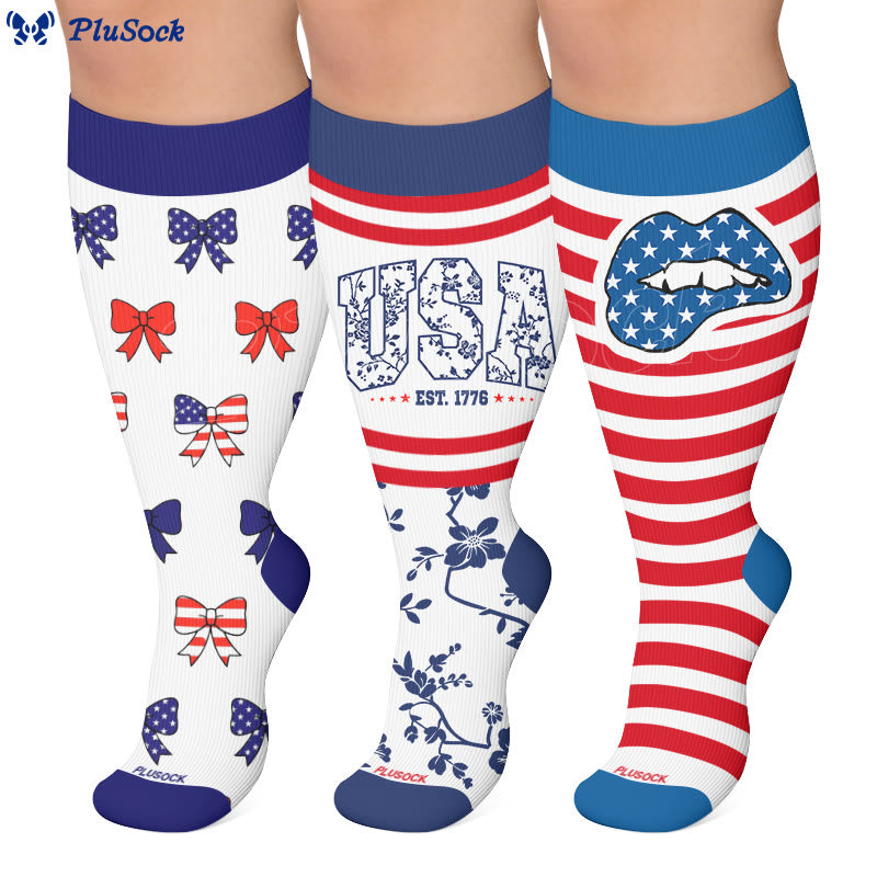 Plus Size Stripe Bow Compression Socks - image 0