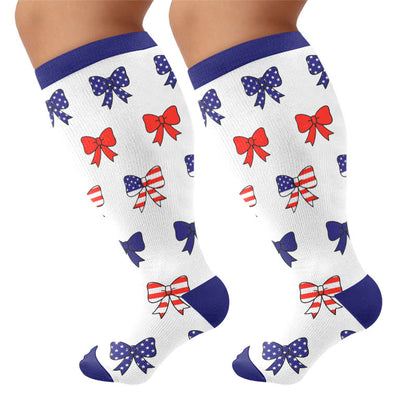 Plus Size Stripe Bow Compression Socks - Navy Blue(1 Pair) - 4XL - image 5