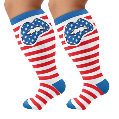 Plus Size Stripe Bow Compression Socks - Light Blue(1 Pair) - 4XL - image 6