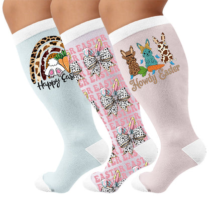 Plus Size Easter Bunny Print Compression Socks - Multicolor(3 Pairs) - 4XL - image 1