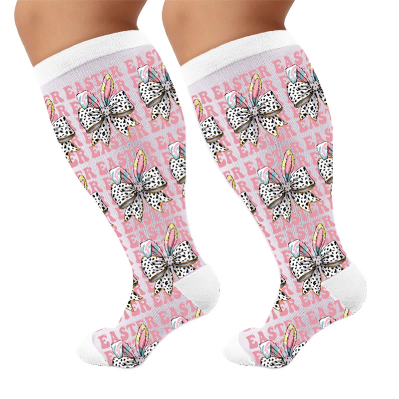 Plus Size Easter Bunny Print Compression Socks - Bow(1 Pair) - 4XL - image 6