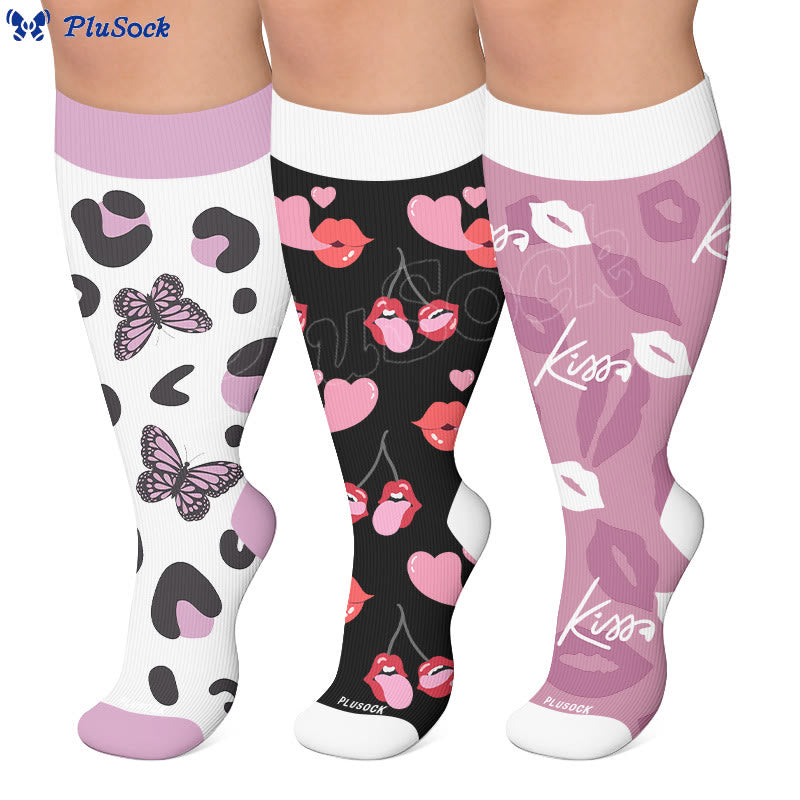 Plus Size Butterfly Kiss Print Compression Socks - image 0