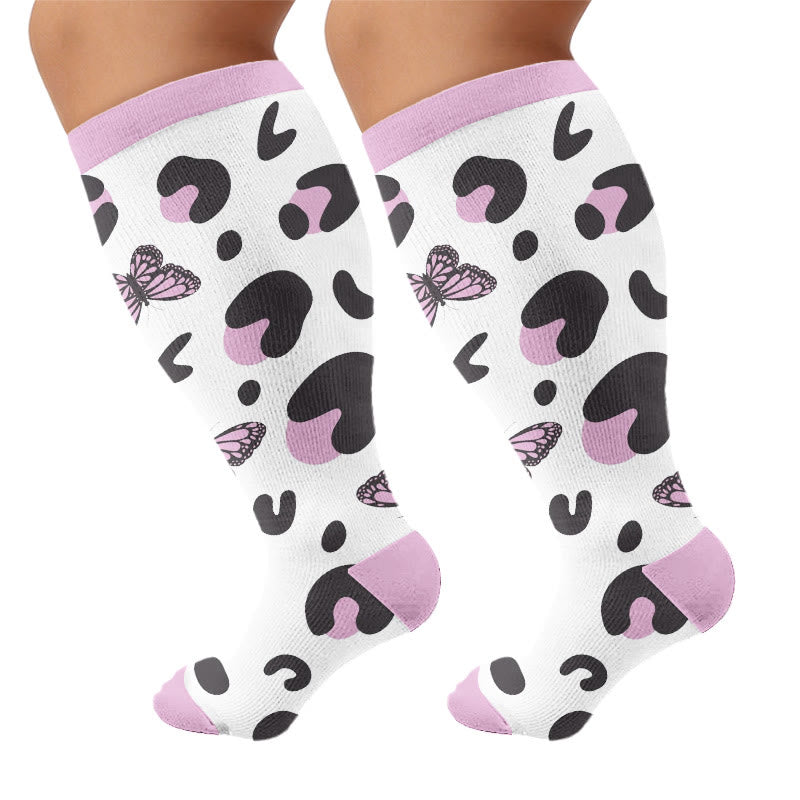 Plus Size Butterfly Kiss Print Compression Socks - White(1 Pair) - 4XL - image 6