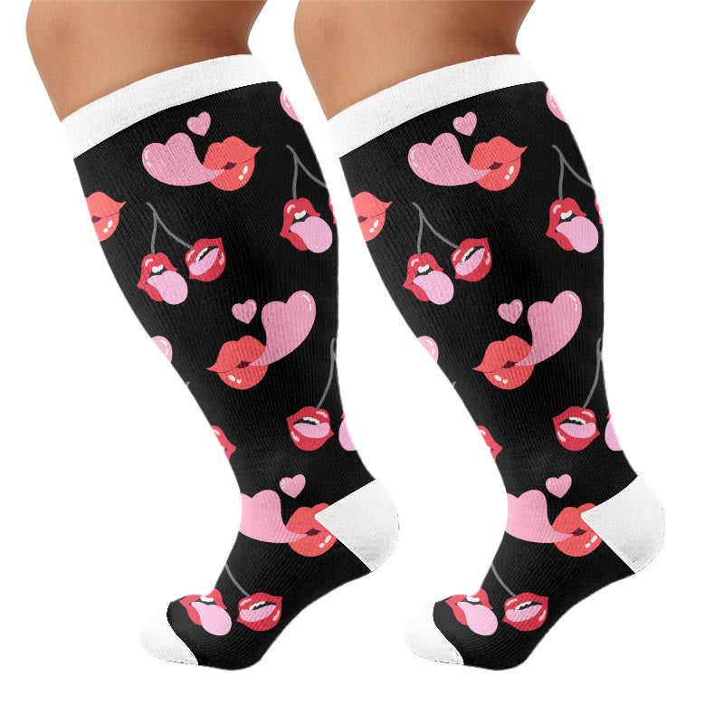 Plus Size Butterfly Kiss Print Compression Socks - Black(1 Pair) - 4XL - image 5