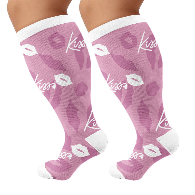 Plus Size Butterfly Kiss Print Compression Socks - Purple(1 Pair) - 4XL - image 7