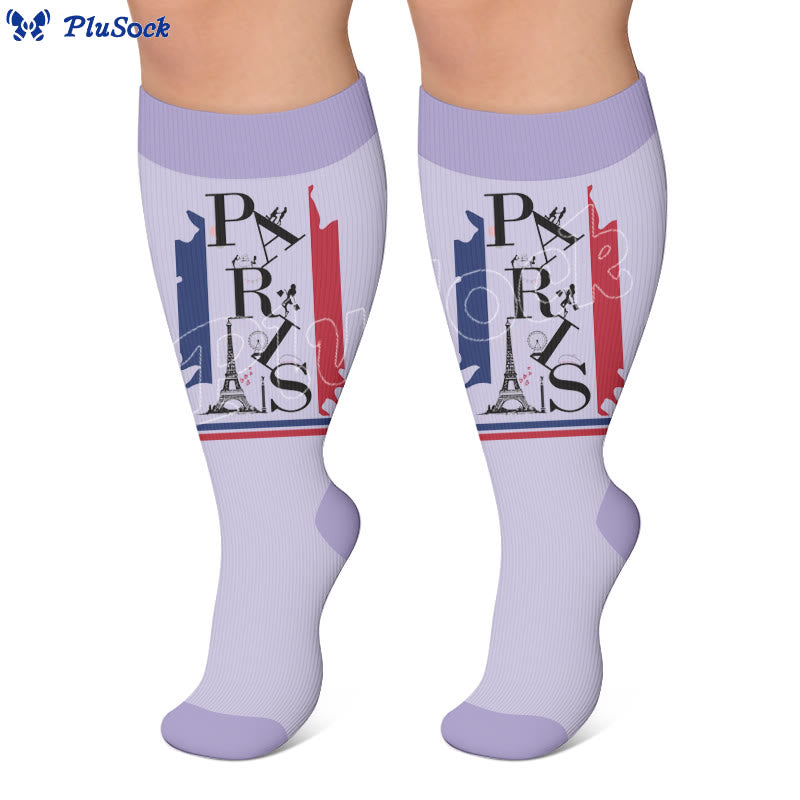 Plus Size Eiffel Tower Print Compression Socks - image 2