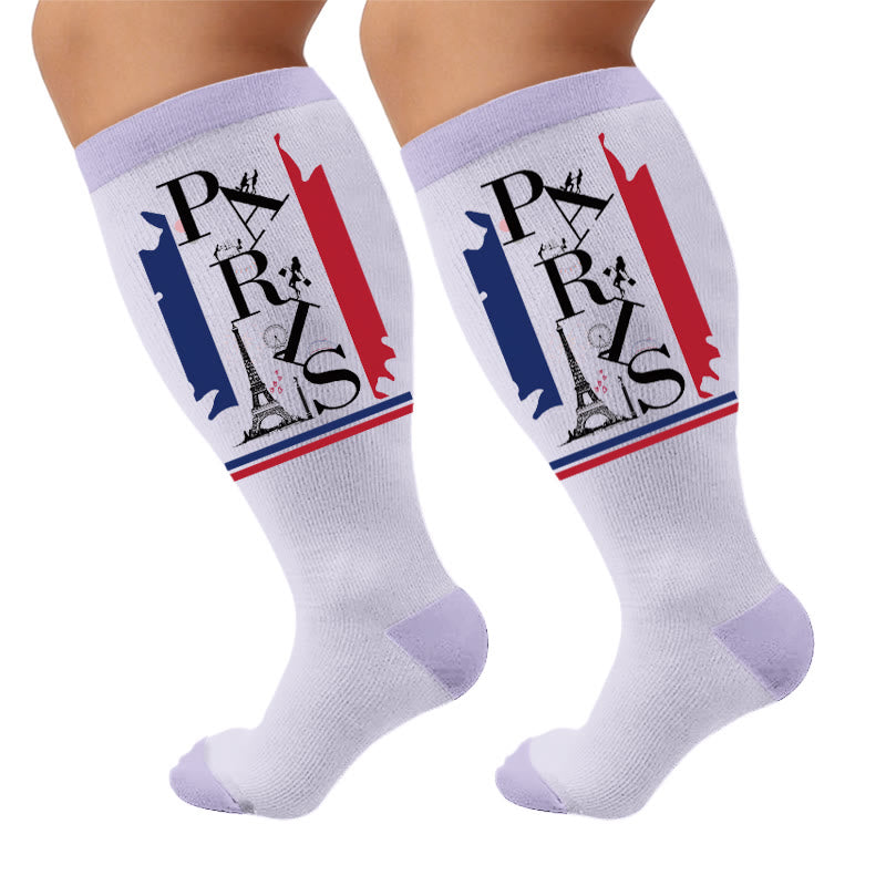 Plus Size Eiffel Tower Print Compression Socks - Paris(1 Pair) - 4XL - image 5