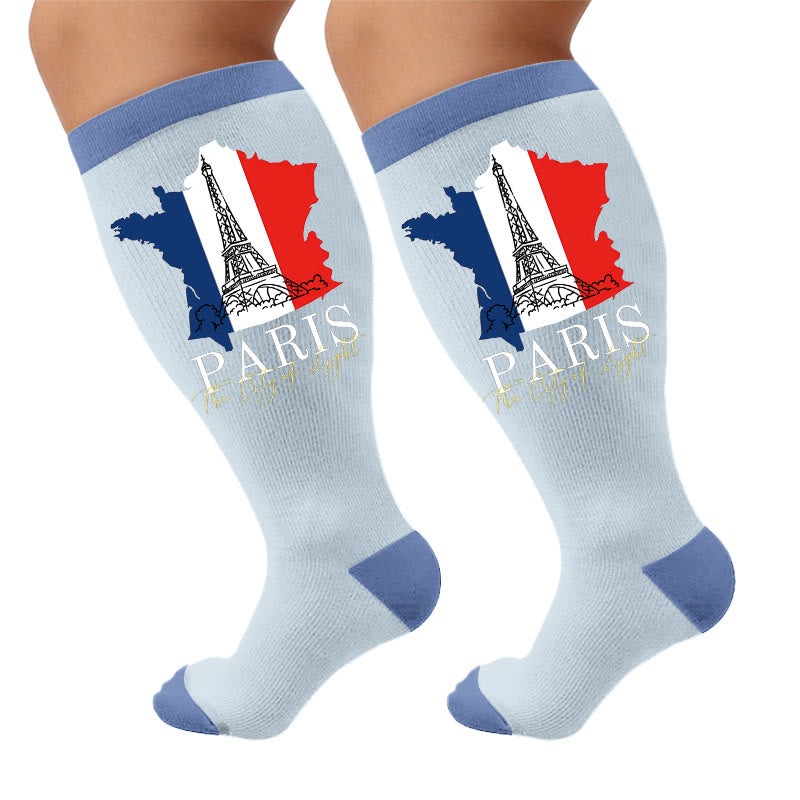 Plus Size Eiffel Tower Print Compression Socks - Flag(1 Pair) - 4XL - image 6