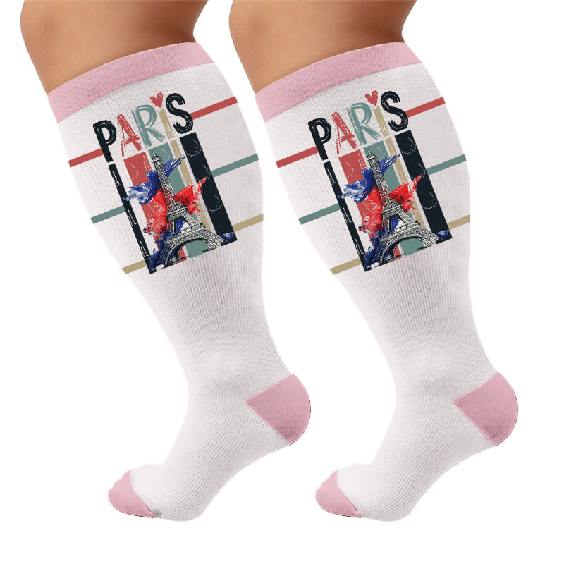 Plus Size Eiffel Tower Print Compression Socks - Letters(1 Pair) - 4XL - image 7