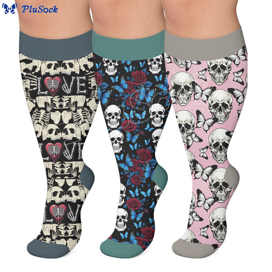 Plus Size Fun Skull Print Compression Socks - image 0
