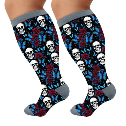 Plus Size Fun Skull Print Compression Socks - Butterfly(1 Pair) - 4XL - image 6