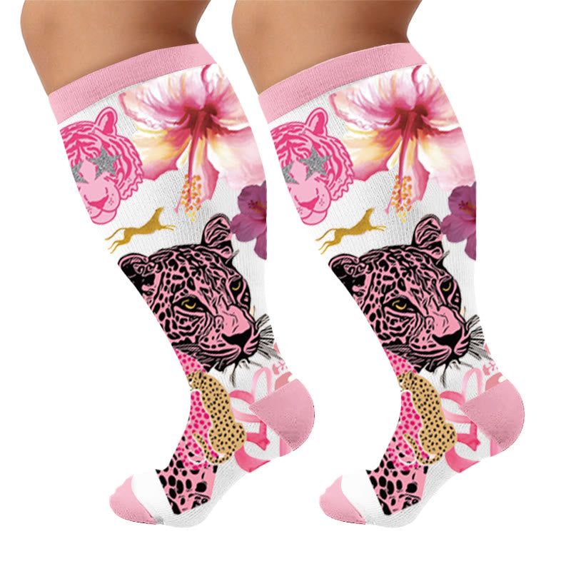 Plus Size Fun Textured Print Compression Socks - Floral(1 Pair) - 4XL - image 7