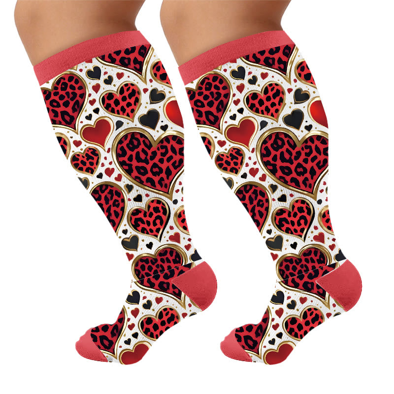 Plus Size Fun Textured Print Compression Socks - Hearts(1 Pair) - 4XL - image 6