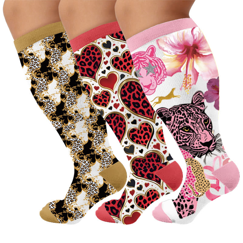 Plus Size Fun Textured Print Compression Socks - Multicolor(3 Pairs) - 4XL - image 1