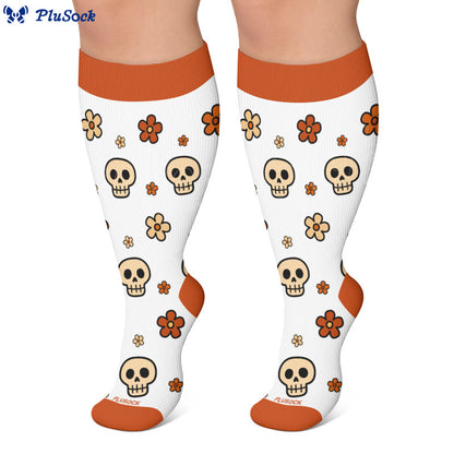 Plus Size Floral Skull Compression Socks - image 2