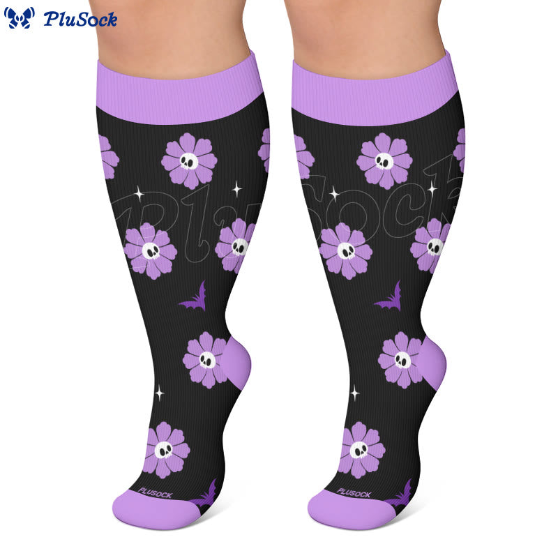 Plus Size Floral Skull Compression Socks - image 3