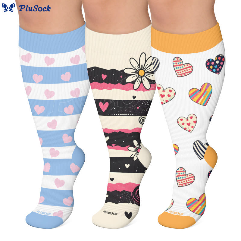 Plus Size Heart Daisy Stripe Compression Socks - image 0