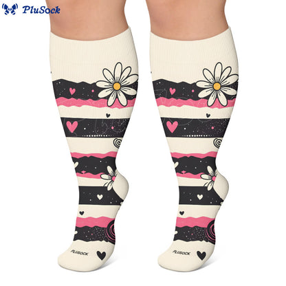Plus Size Heart Daisy Stripe Compression Socks - image 3