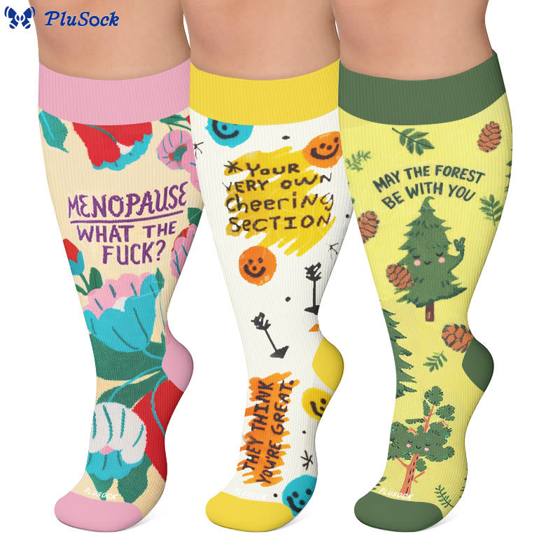 Plus Size Cheerful Doodles Compression Socks - image 0