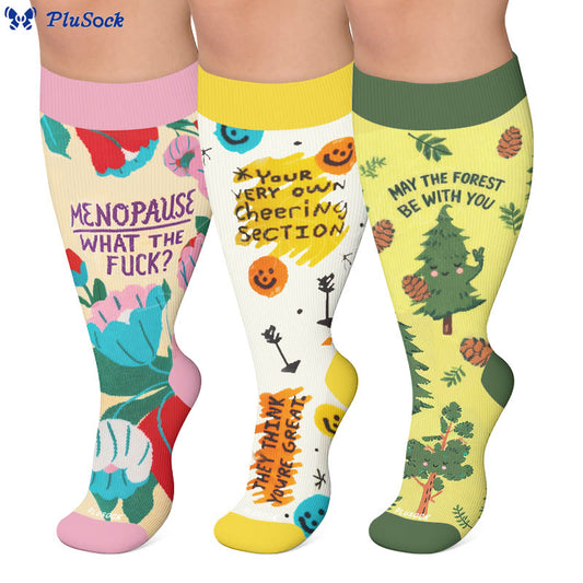 Plus Size Cheerful Doodles Compression Socks - image 0
