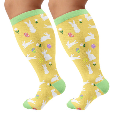 Plus Size Carrots Florals Egg Compression Socks - Yellow(1 Pair) - 4XL - image 5