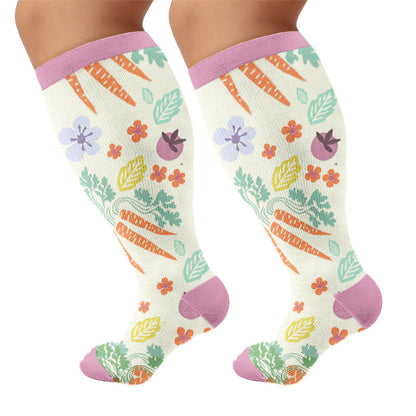 Plus Size Carrots Florals Egg Compression Socks - Purple(1 Pair) - 4XL - image 6