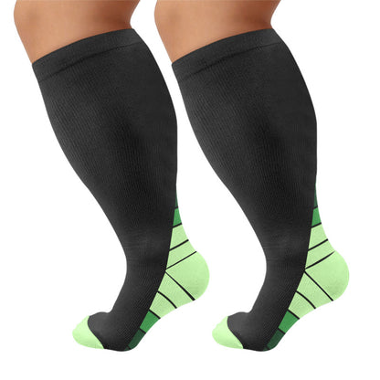 Plus Size Stripe Accent Compression Socks - Green(1 Pair) - 4XL - image 6