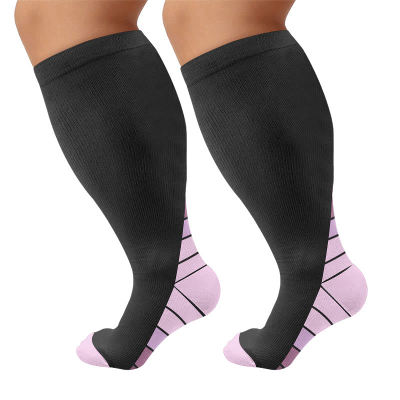 Plus Size Contrast Heel Compression Socks - Purple(1 Pair) - 4XL - image 2